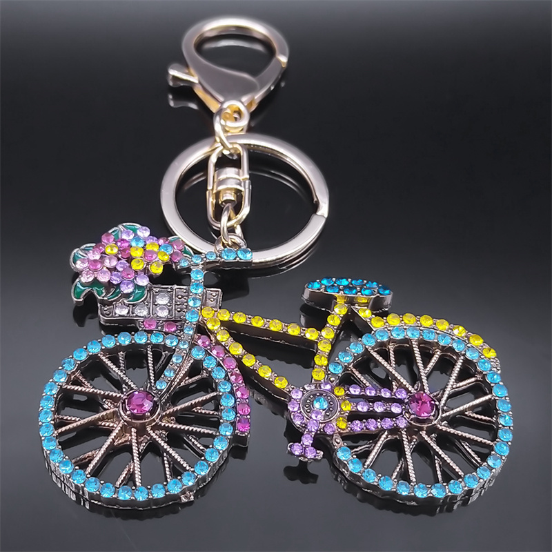 화려한 크리스탈 자전거 꽃 자전거 열쇠 고리 여성 합금 - Yellow Cycling Gear 리뷰 및 가격